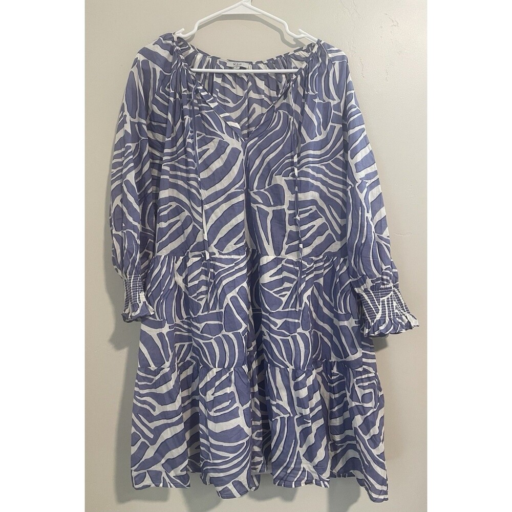 Rails Mini Linen Dress Abstract White Blue Women’s M Tiered Prairie